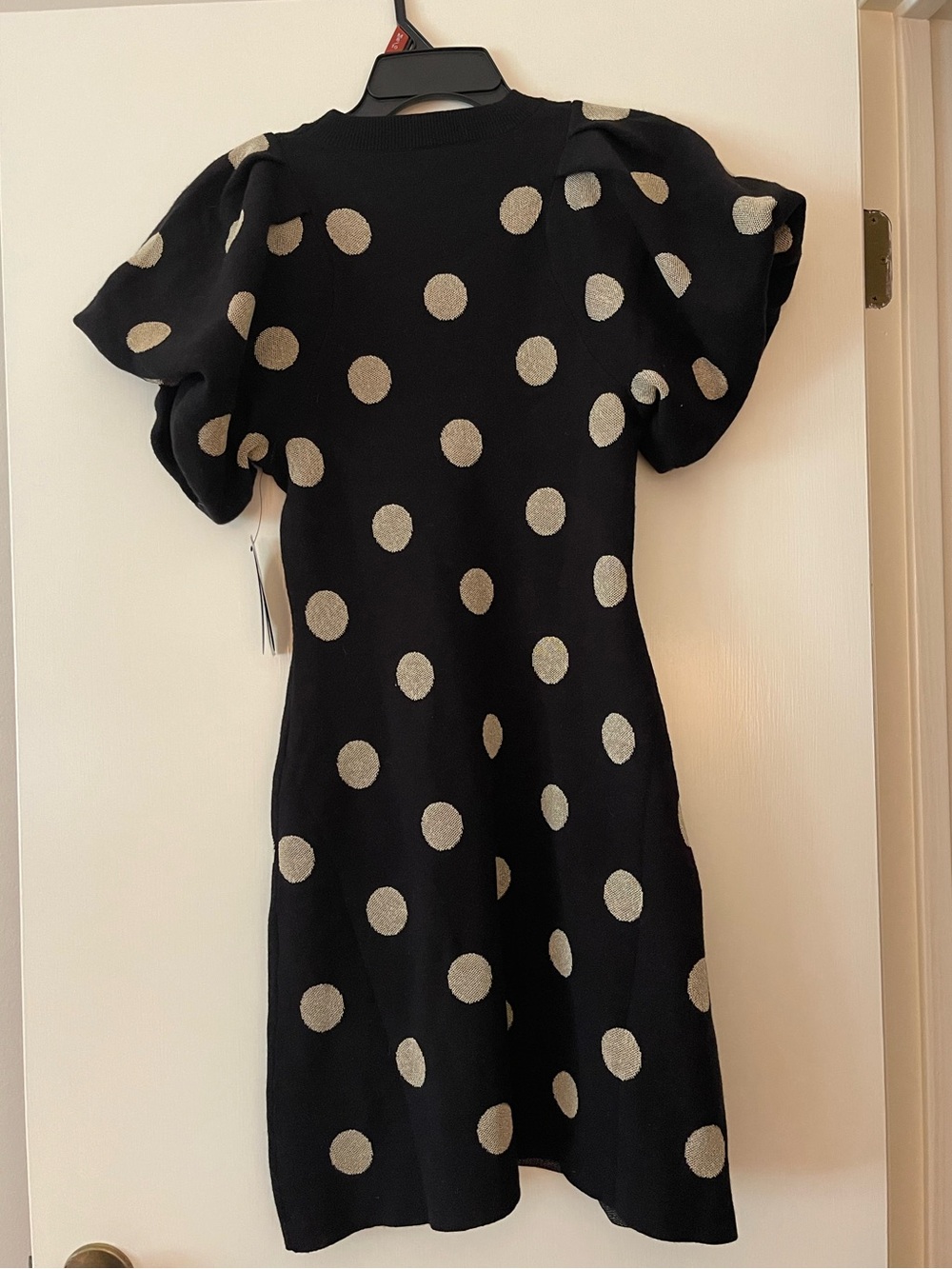 Black Polka Dot Puff Sleeve Dress - Picture 3 of 5